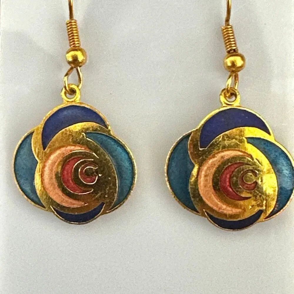 Cloisonné Enamel Swirl Dangle Earrings